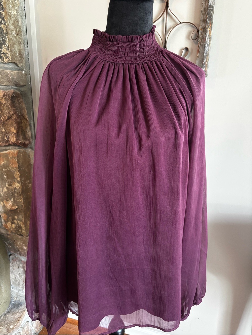 Joie Women's Smocked Neck Long-Sleeve Blouse - Plum